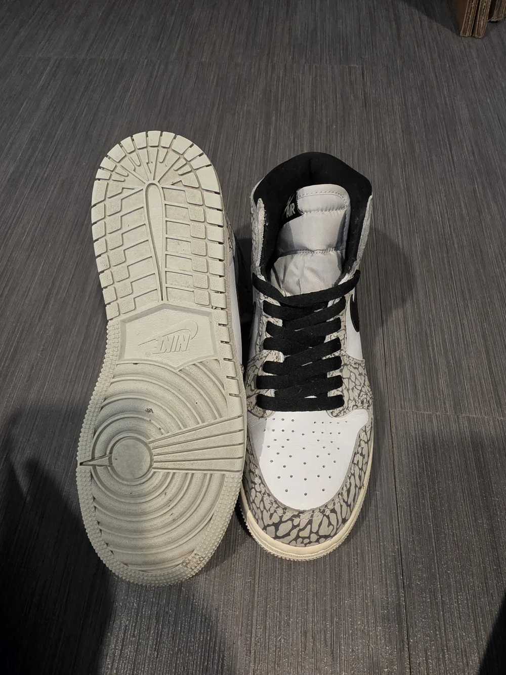 Nike High-Top Sneakers - White & Black with Grey Elephant Print